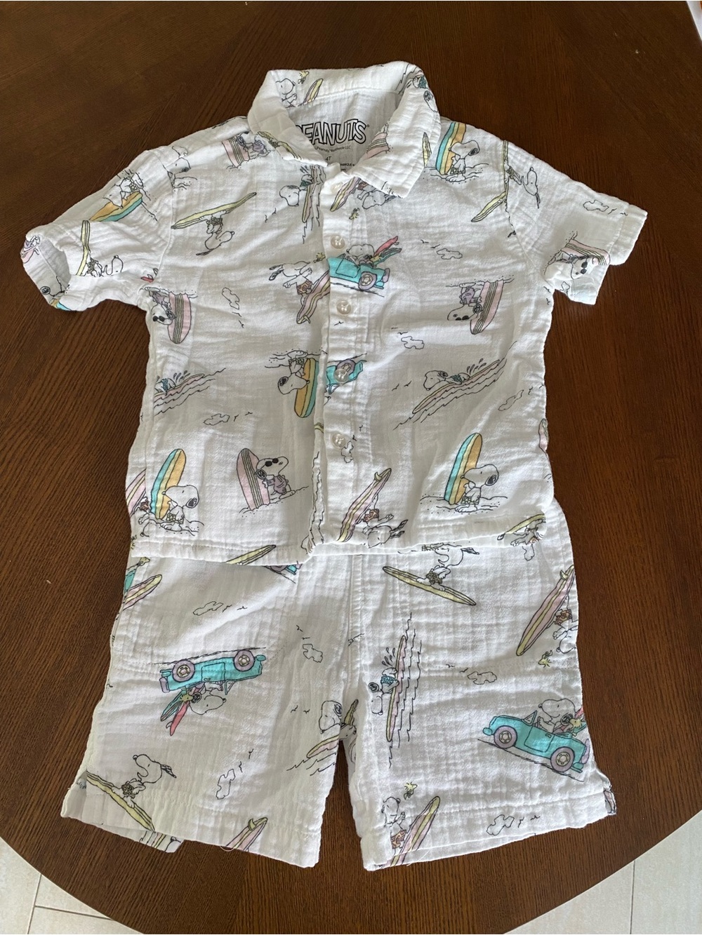 Snoopy Peanuts 2pc Set White  Surf Prints 4T